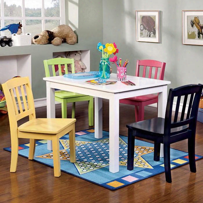 Kelsey Cm3080t-5pk-3a 5pc Kids Table Set (3a) With Transitional Style Youth Table Set Slatted Back Design Solid Wood Wood Veneer Others In