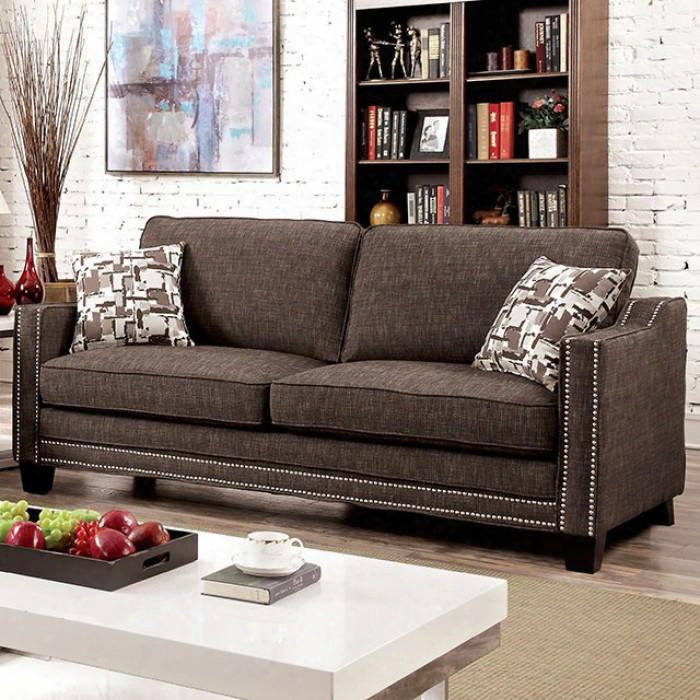 Kerian Collection Cm6157br-sf 80" Sofa With Chenille Fabric Curved Track Arms Nailhead Trim And Tapered Legs In