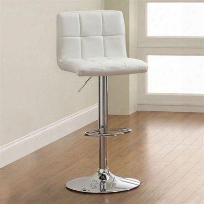 Komoe Cm-br6904wh Swivel Bar Stool With Leatherette Seat Pedestal Chrome Leg And Adjustable Height In