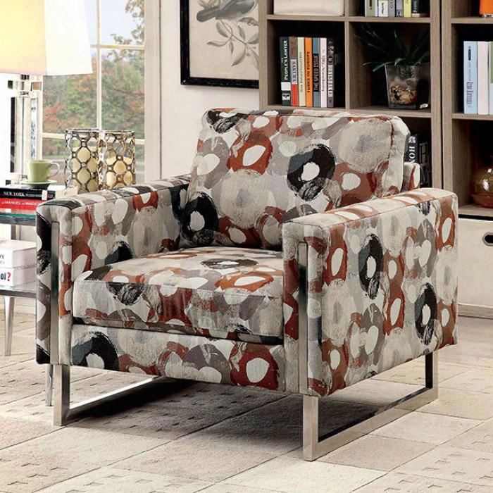 Lauren Ii Collection Cm6855pa-ch 36" Chair With Chrome Legs Chenille Fabric And Track Arms In Pewter With Blot Printed