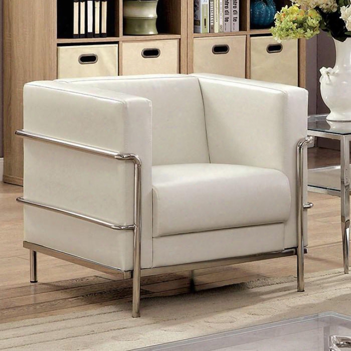 Leifur Collection Cm6791wh-ch 32" Chair With Tuxedo-inspired Design Stainless Steel Frame And Leatherette Upholstery In