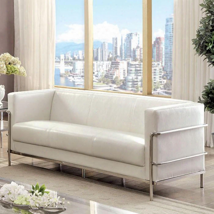 Leifur Collection Cm6791wh-sf 76" Sofa With Tuxedo-inspired Design Stainless Steel Frame And Leatherette Upholstery In