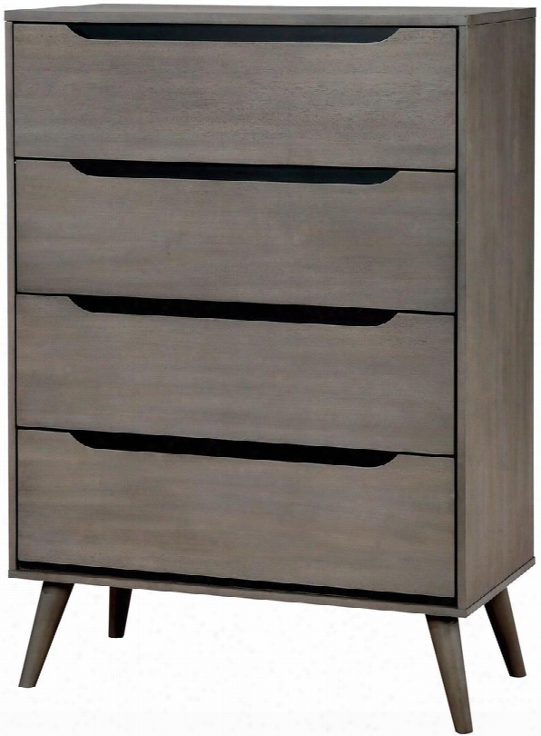Lennart Collection Cm7386gy-c 34" Breast With 4 Drawers Round Tapered Legs Recessed Drawer Handles Solid Wood And Wood Veneers Construction In Grey