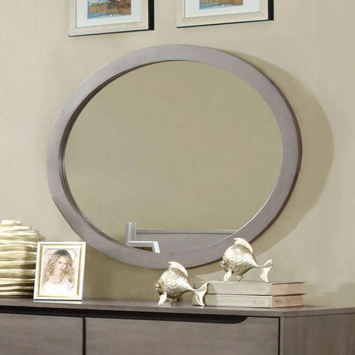 Lennart Collection Cm7386gy-mo 40" X 30" Mirror With Oval Sbape Mid-century Modern Style Solid Wood And Wood Veneers Frame Construction In Grey