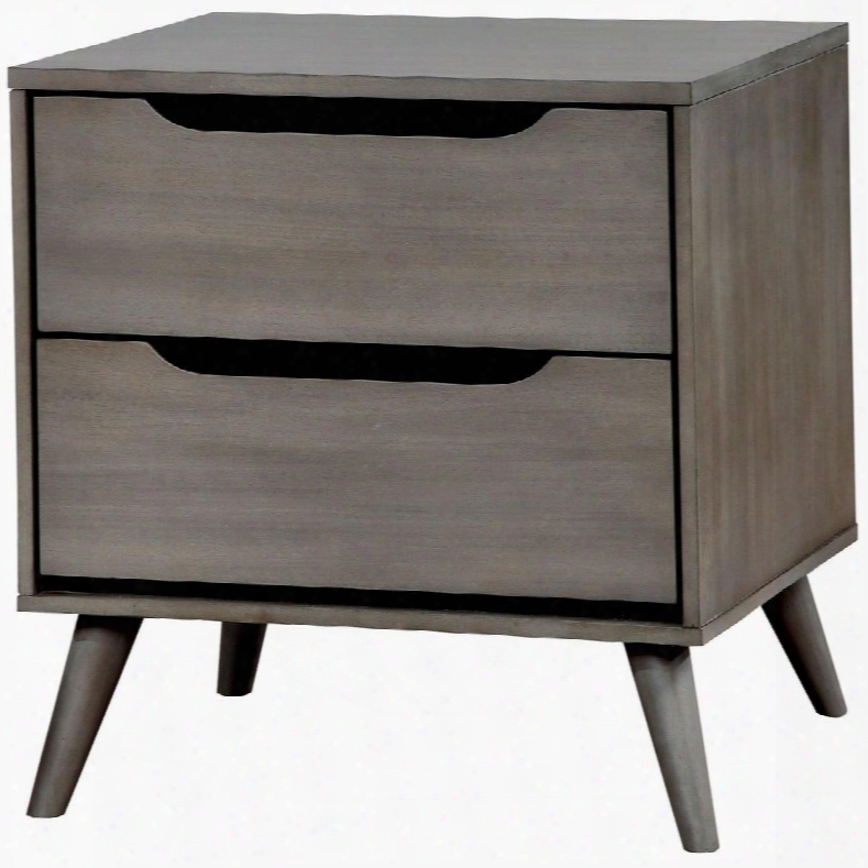 Lennart Collection Cm7386gy-n 23" Nightstand With 2 Drawers Round Tapered Legs Recessed Drawer Handles Solid Wood And Wood Veneers Construction In Grey