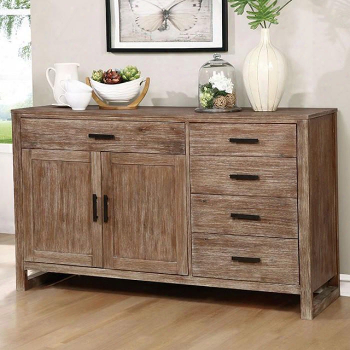 Lidgerwood Collection Cm3358sv 60" Server With Wood Knot Details U-shaped Legs 2 Doors And 5 Drawers In Natural