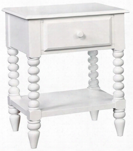 Lindsey Collection Cm-ac323wh 19" Nightstand With Single Drawer Open Shelf Display Beaded Turned Legs Solid Wood And Wood Veneers  Construction In White