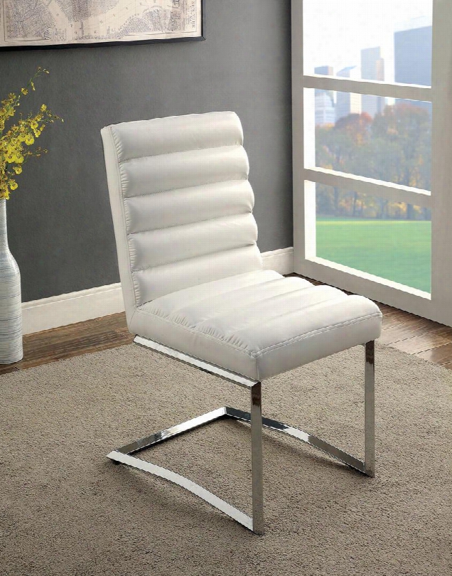Livada I Collection Cm3170wh-sc-2pk Set Of 2 Contemporary Style Side Chair With Metal Legs Ribbed Padded Leatherette Seat And Back In
