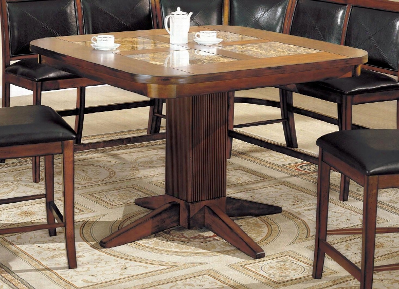 Living Stone Ii Collection Cm3568pt-table 48" Square Dining Table With Marble Tile Inserts And Tobacco Oak