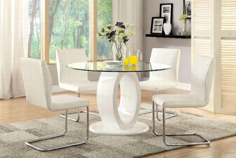 Lodia Ii Collection Cm3825wh-rpt-table 48" Round Counter Height Table With 10mm Tempered Glass Top High Gloss Lacquer Coating And O-shape Base Design In