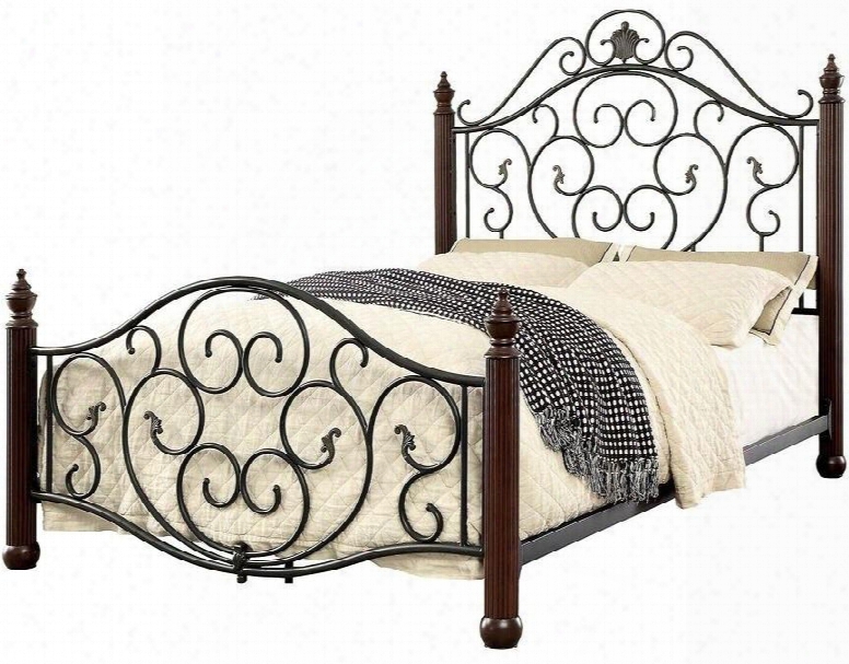 Lucia Collection Cm7688t Twin Size Bed With Fluted Bed Posts Scroll Design And Ful Metal Construction In Powder Coated Black