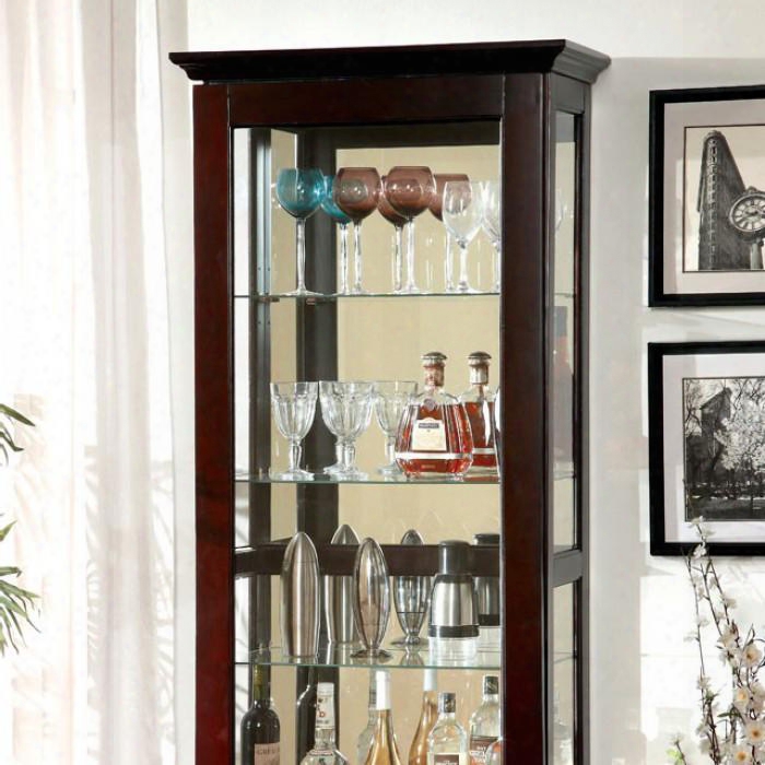Ludden Cm_cr135 Curio With 5-tier Shelf Sliding Door 5mm Tempered Glass Solid Wood Wood Veneers And Others In Dark