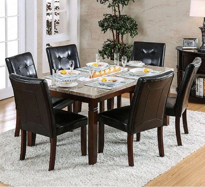 Marstone Collection Cm3368t 60" Dining Table With Genuine Marble Top Etched Legs And Apron In Brown