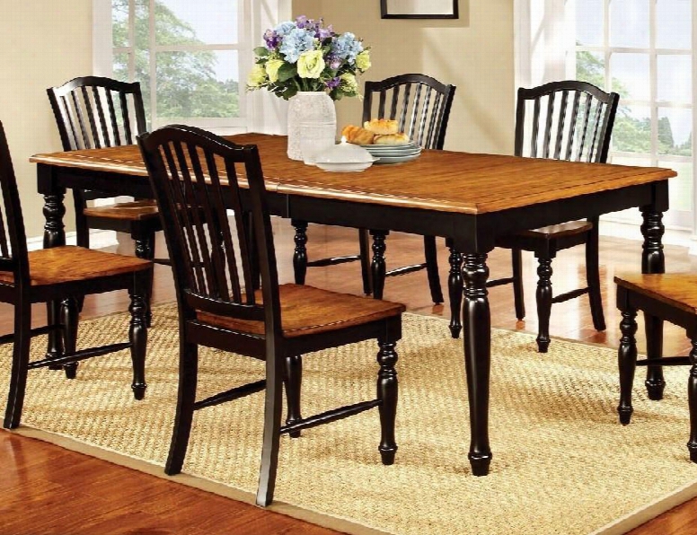 Mayville Collection Cm3431t 60" - 78" Extendable Dining Table With Elegant Country Style 18" Expandale Leaf And Turned Legs In Black/antique