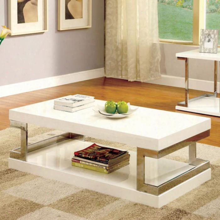 Meda Collection Cm4486c 47" Coffee Table With Angular Design Chrome Frame Accents And High Gloss Lacquer Coating In