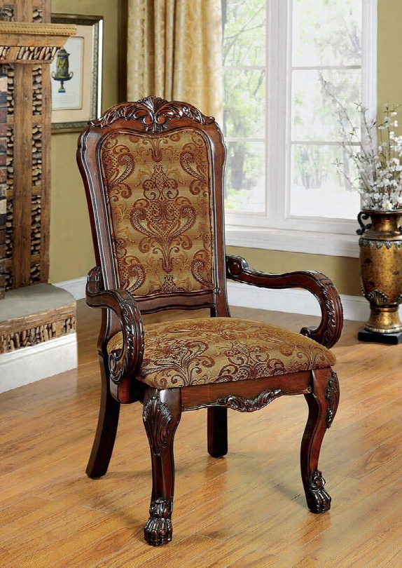 Medieve Collection Cm3557ch-ac-2pk Set Of 2 Arm Chair With Solid Wood And Lion Claw Feet In Cherry