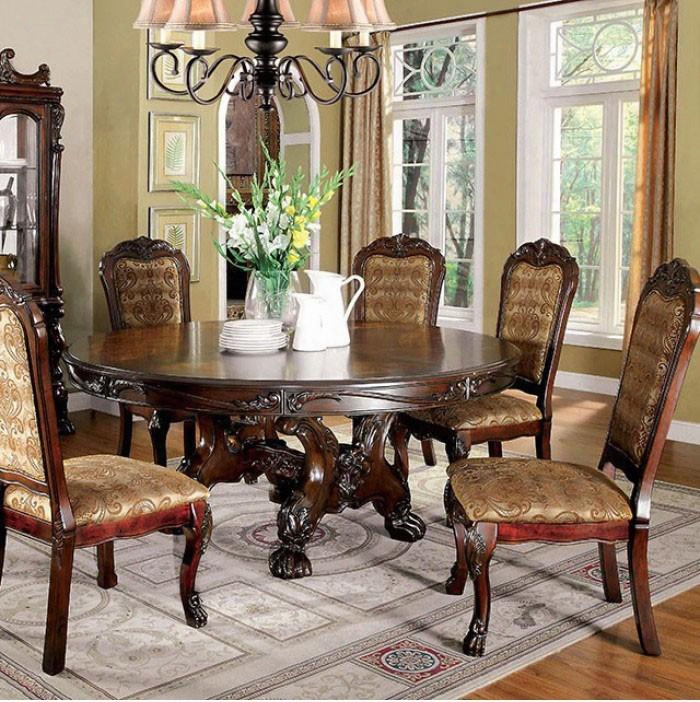 Medieve Collection Cm3557ch-rt-table 72" Round Dining Table With Trestle Base Lion Claw Feet And Carved Detailing In