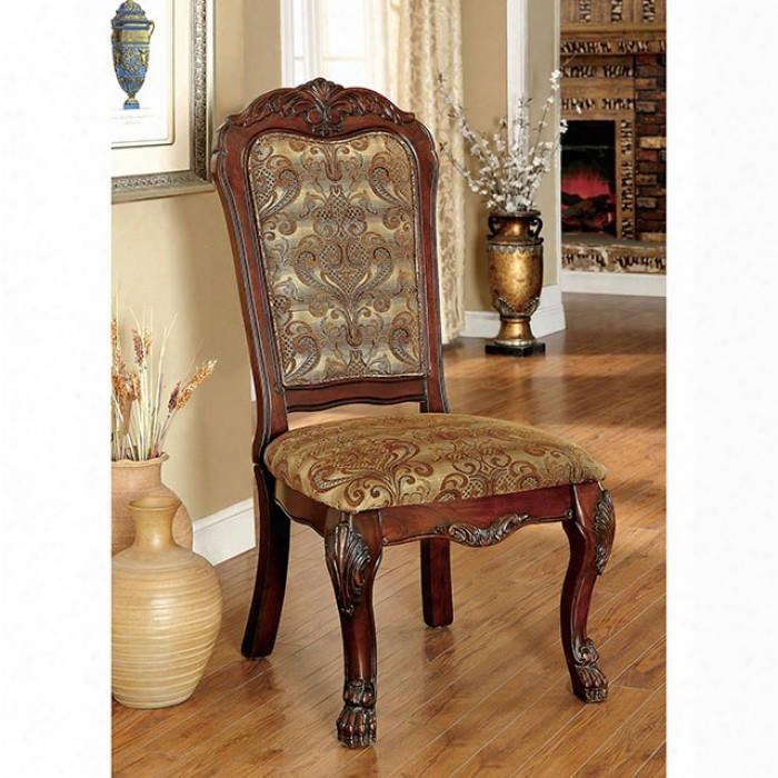 Medieve Collection Cm3557ch-sc-2pk Set Of 2 Side Chair With Lion Claw Feet In Cherry