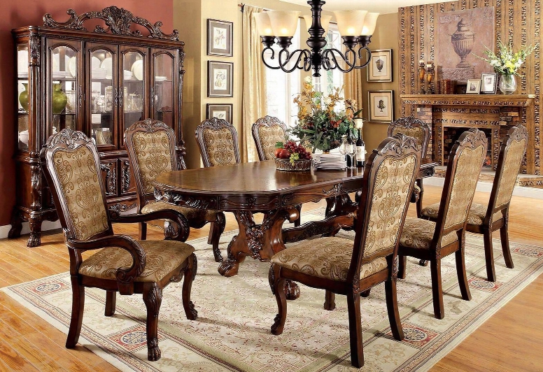 Medieve Collection Cm3557ch-t-table 78"-108" Extendable Dining Table With Lion Claw Feet Two 15" Expandable Leaves And Double Pedestals In