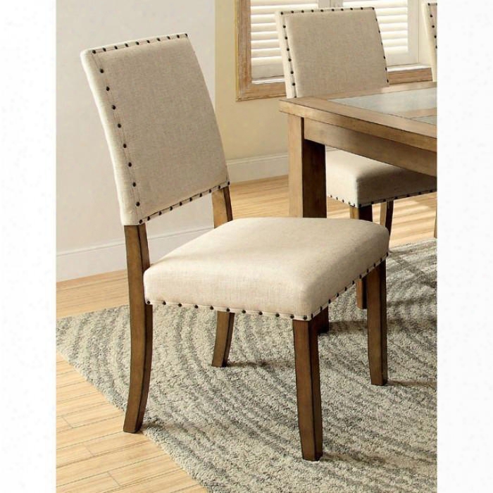 Melston I Collection Cm3531sc-2pk Set Of 2 Transitional Style Side Chair With Fabric Upholstered And Nailhead Trim In Natural