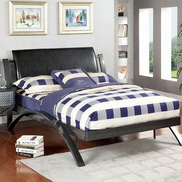 Metro Collection Cm7166t Twin Size Bed With Architectural X-brace Design Leatherette Upholstery And Meta Construction In Gun Metal