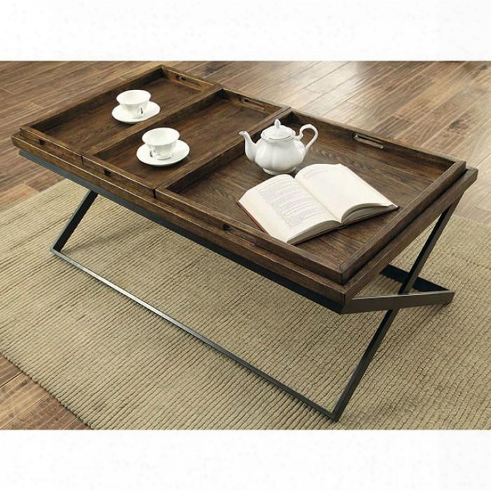 Mina Collection Cm4317c 48" Coffee Index With X-shape Table Base Removable Trays And Cut-out Handles In Medium Weathered