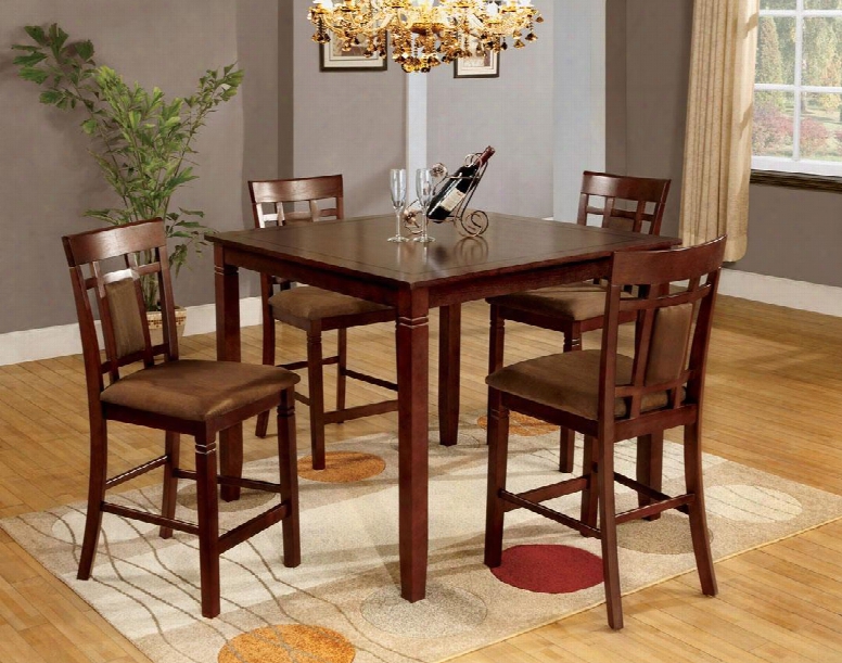 Montclair Ii Collection Cm3930pt-5pk 5 - Pieces Counter Height Table Set With 4 Straight Back Chairs Padded Fabric Seats And Square Table In Dark Cherry