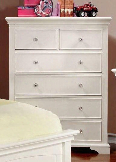 Mullan Collection Cm7943wh-c 33" Chest With 6 Drawers Round Nickel Knobs Bracket Feet Solid Wood And Wood Veneers Construction In Off-white