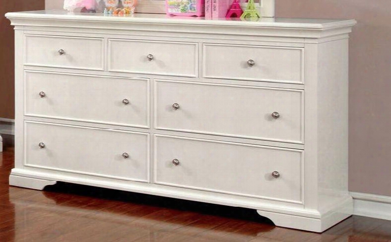 Mullan Collection Cm7943wh-d 52" Dresser With 7 Drawers Round Nickel Knobs Bracket Feet Solid Wood And Wood Veneers Construction In Off-white