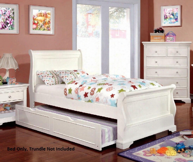 Mullan Collection Cm7944wh-t-bed Twin Size Sleigh Bed With Soft Curved Design Slat Kit Included Solid Wood And Wood Veneers Construction In Off-white