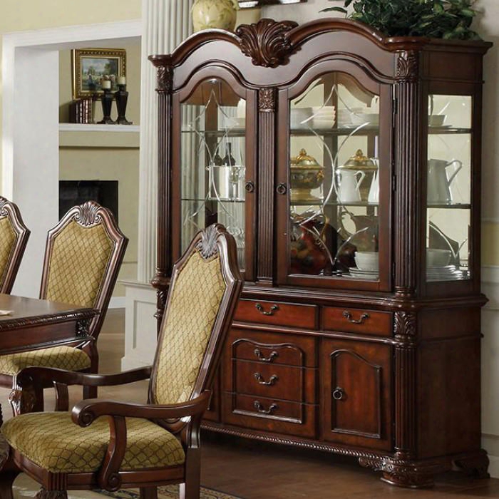 Napa Valley Collection Cm3005hb 62" Hutch & Buffet With 2 Glass Doors Carved Detailing And 6 Draewrs In Dark