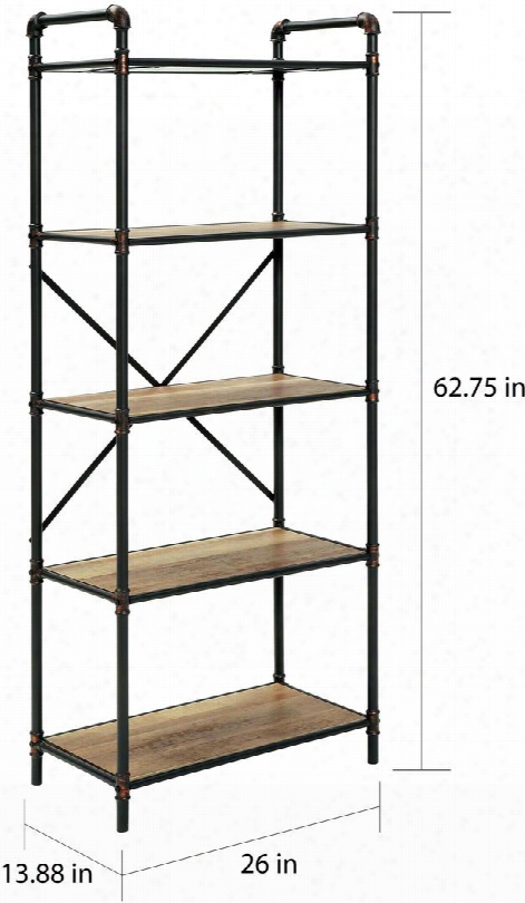 Olga Collection Cm-ac913l 63" Display Shelf With 5 Shelves Industrial Style Design Pipe-inspired Metal Frame And Hand Brushed Details In Antique