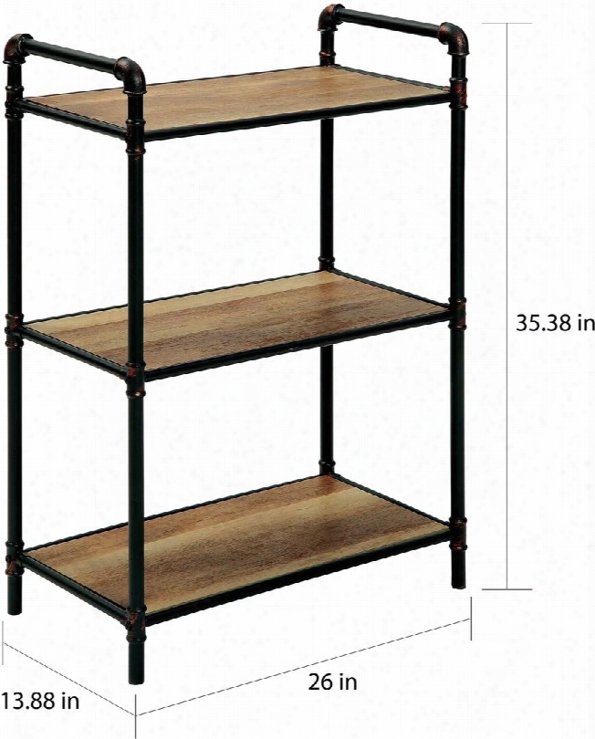 Ola Collection Cm-ac913s 35" Display Shelf With 3 Shelves Industrial Style Design Pipe-inspired Metal Frame And Hand Brushed Details In Antique