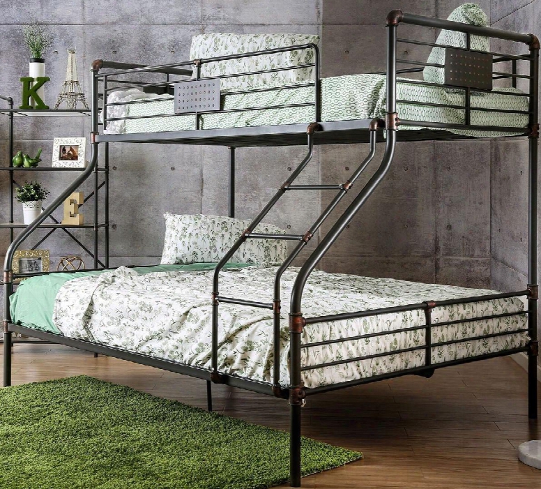 Olga I Collection Cm-bk913tq-bed Twin Over Queen Size Bunk Bed With Attached Ladderslatd Top And Bottom Industrial Desig N And Full Metal Construction In