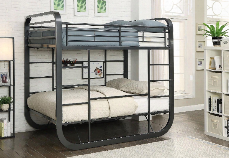 Olivet Collection Cm-bk1050t-bed Twin/twin Size Bunk Bed With Attached Ladder Top Guard Rails U-shaped Design Bottom Workstation And Powder Coated Frame In