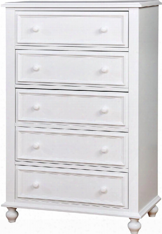 Olivai Collection C M7155wh-c 32" Chest With 5 Drawers Simple Pull Knobs Turned Bun Feet Solid Wood And Wood Veneers Construction In White