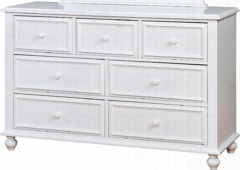 Olivia Collection Cm7155wh-d 53" Dresser With 7 Drawers Simple Pull Knobs Turned Bun Feet Solid Wood And Wood Veneers Construction In White
