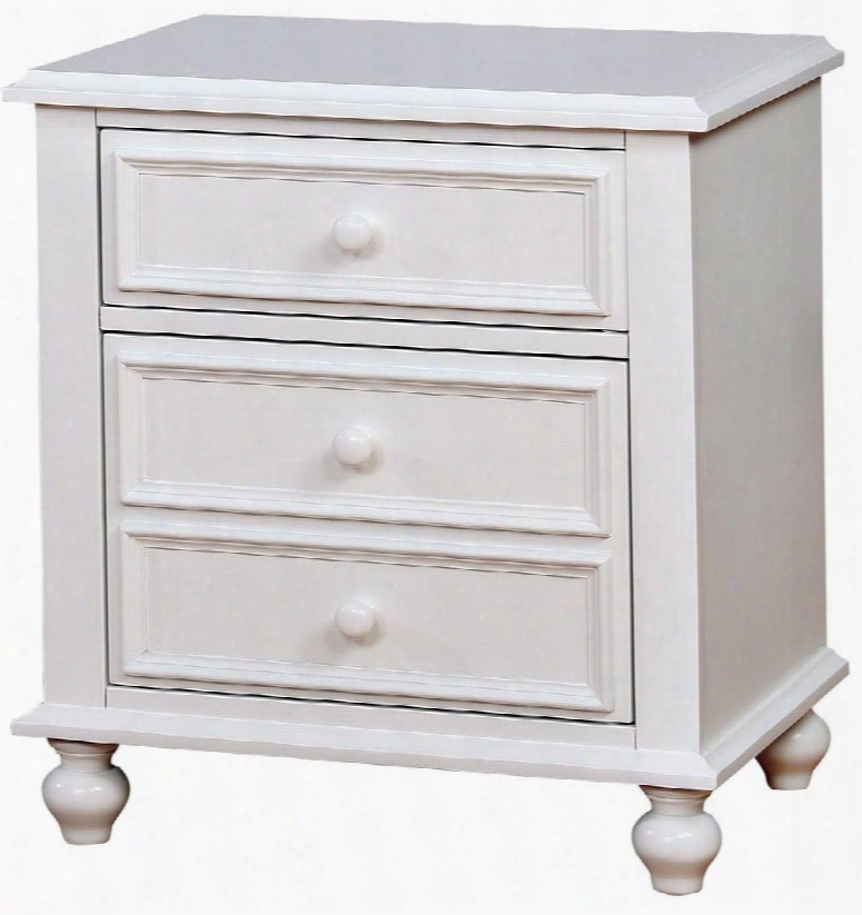 Olivia Collection Cm7155wh-n 2&4quot; Nightstand With 2 Drawers Simple Pull Knobs Turned Bun Feet Solid Wood And Wood Veneers Construction In White