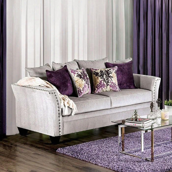 Oliviera Collection Sm6204-sf 85" Sofa With Premium Velvet-like Fabric Flared Arms Wooden Legs And Nailhead Trim In