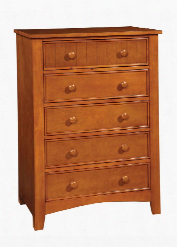 Omnus Collection Cm7905oak-c 29" Chest With 5 Drawers Round Knobs Solid Wood And Wood Veneers Construction In Oak