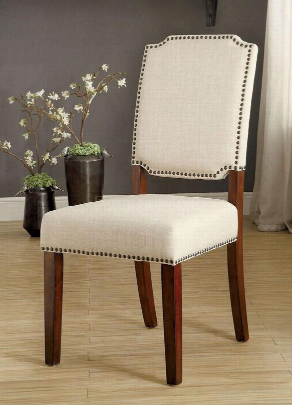 Osburn Collection Cm3464sc-2pk Set Of 2 Side Chair With Nailhead Trim Tapered Legs And Ivory Padded Texture In Brown Cherry