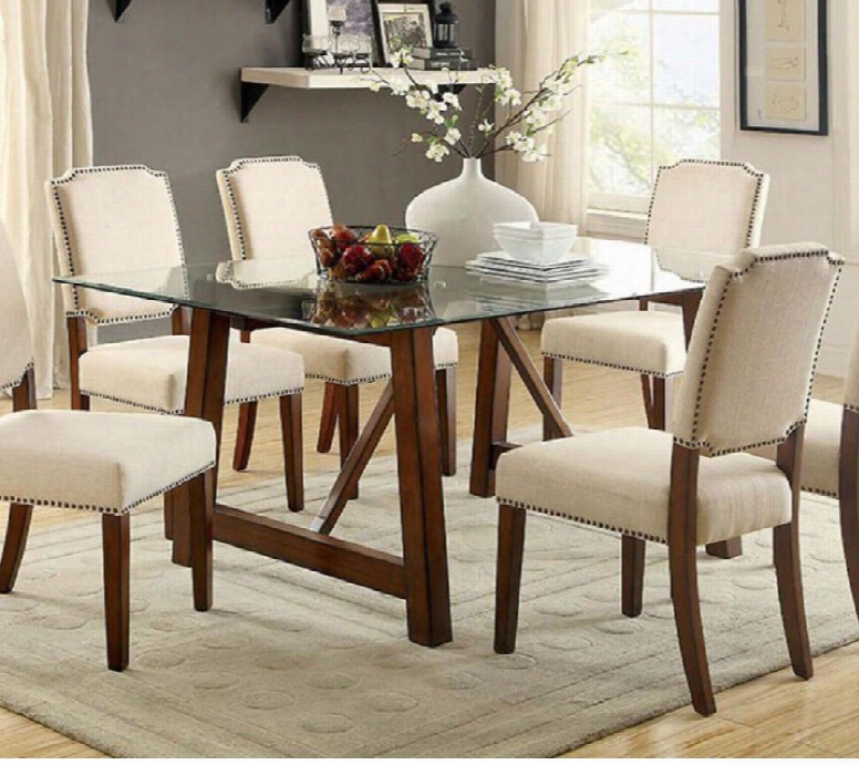 Osburn Collection Cm3464t-table 72" Dining Table With Tempered Glass Top Stretchers And Wood Legs In Brown