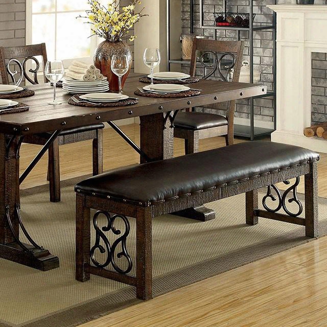 Paulina Cm3465bn Bench Upon Traditional Style Scroll Details Padded Leatherette Seat Cushions Solid Wood Wood Veneer Others* In Rustic