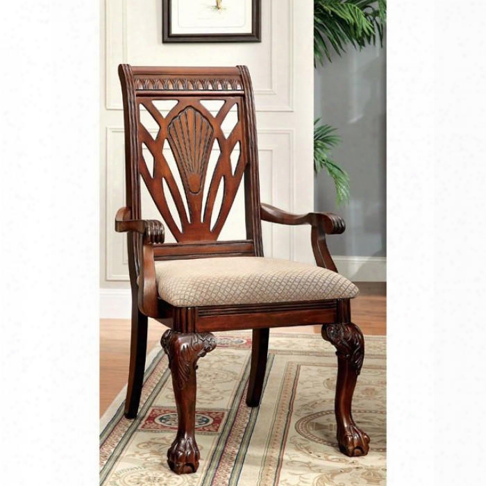 Petersburg I Collection Cm3185ac-2pk Set Of 2 Traditional Style Arm Chair With Elegant Back Details Padded Fabric Cushions And Curved Claw Feet In
