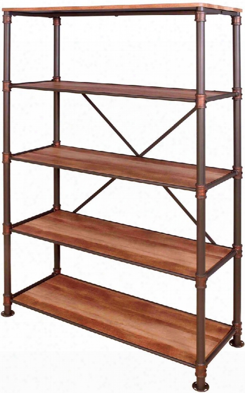 Pippa Collection Cm7914sh 71" Display Shelf With 5 Shelves Industrial Style Design Pipe-inspired Frame And Hand Brushed Details In Sand Black And