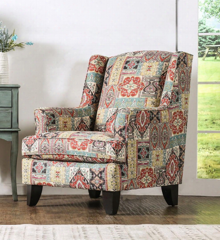 Pomfret Collection Sm8222-ch 32" Chair With Fabric Wooden Tapered Legs And Wingback In Multi-color