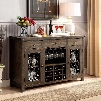 Paulina Collection CM3465SV 56" Server with Scroll Details Bolt Accents Hanging Glassware and Wine Rack in Rustic