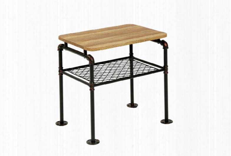 Reagan Collection Cm4139e 22" End Table With Industrial Design Wire Mesh Bottom Shelf And Metal Pipe Frame In Antique