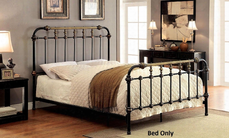 Riana Collection Cm7733t Twin Size Platform Bed With Spindles Handbrushed Antique Gold Accents Full Metal Construction And Powder Coated In Black