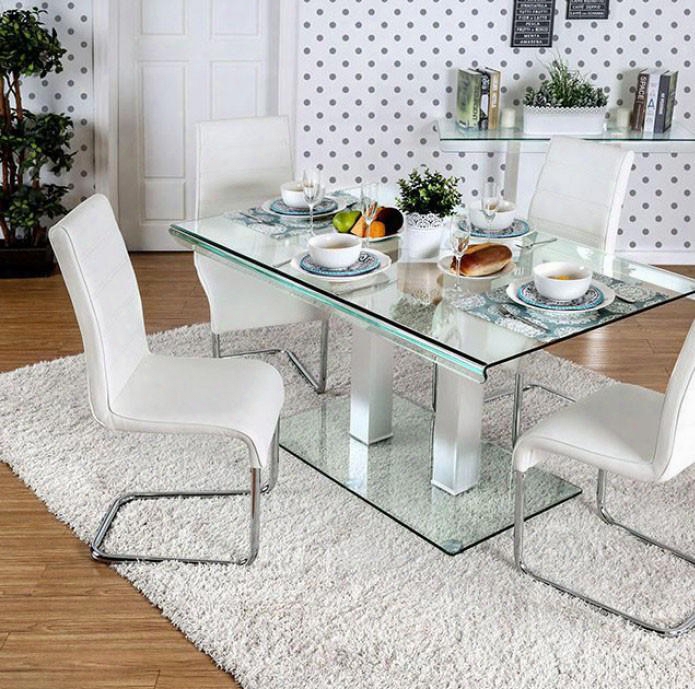 Richfield I Collection Cm3362t-table 59" Dining Table With Dual Post Chrome Table Base 10mm Clear Tempered Glass Top And Curved Glass Edges In